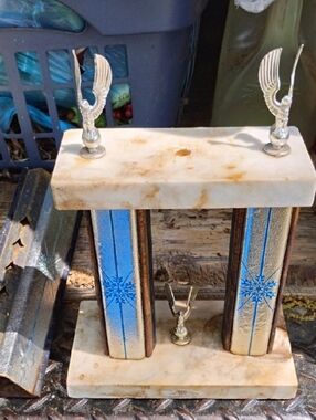 Dual Solid USA Made Marble Base Trophy Stand with Pillars